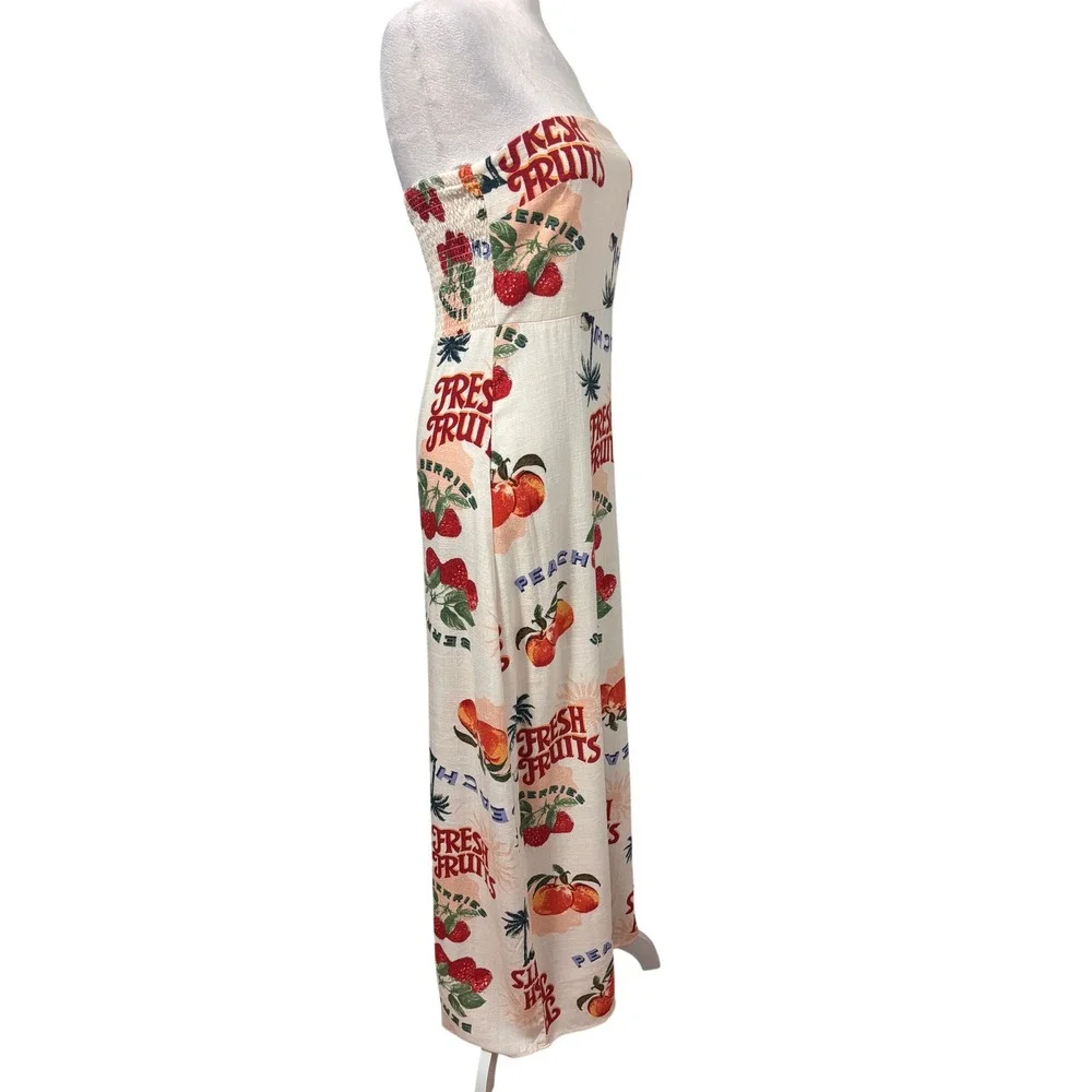 Anthropologie Paper Heart Fresh Fruits Maxi Dress Womens 4 Tropical Linen Blend - Picture 4 of 11